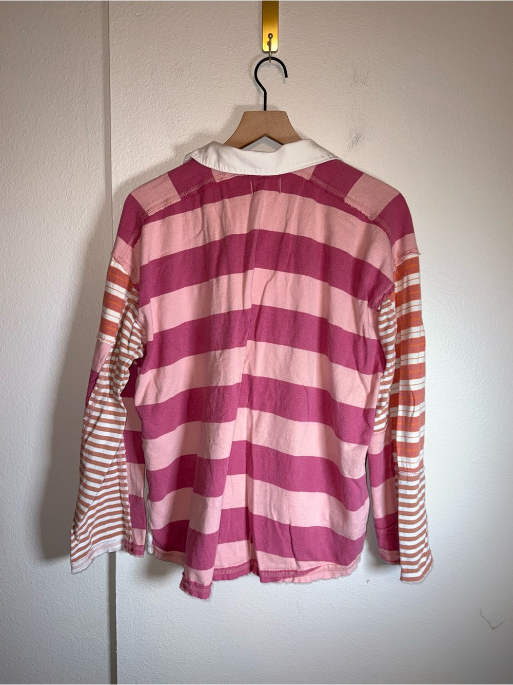 FREE PEOPLE WE THE FREE Oversized Striped Shabby Chic Cotton Rugby Shirt M - Picture 8 of 9